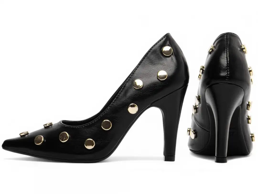 Scarpin Preto Elegante com Detalhes Dourados  Hyly Prime