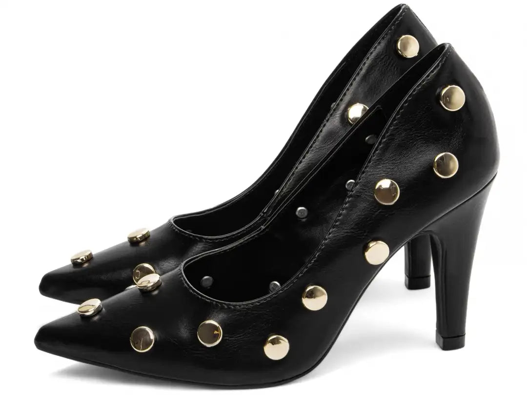 Scarpin Preto Elegante com Detalhes Dourados  Hyly Prime