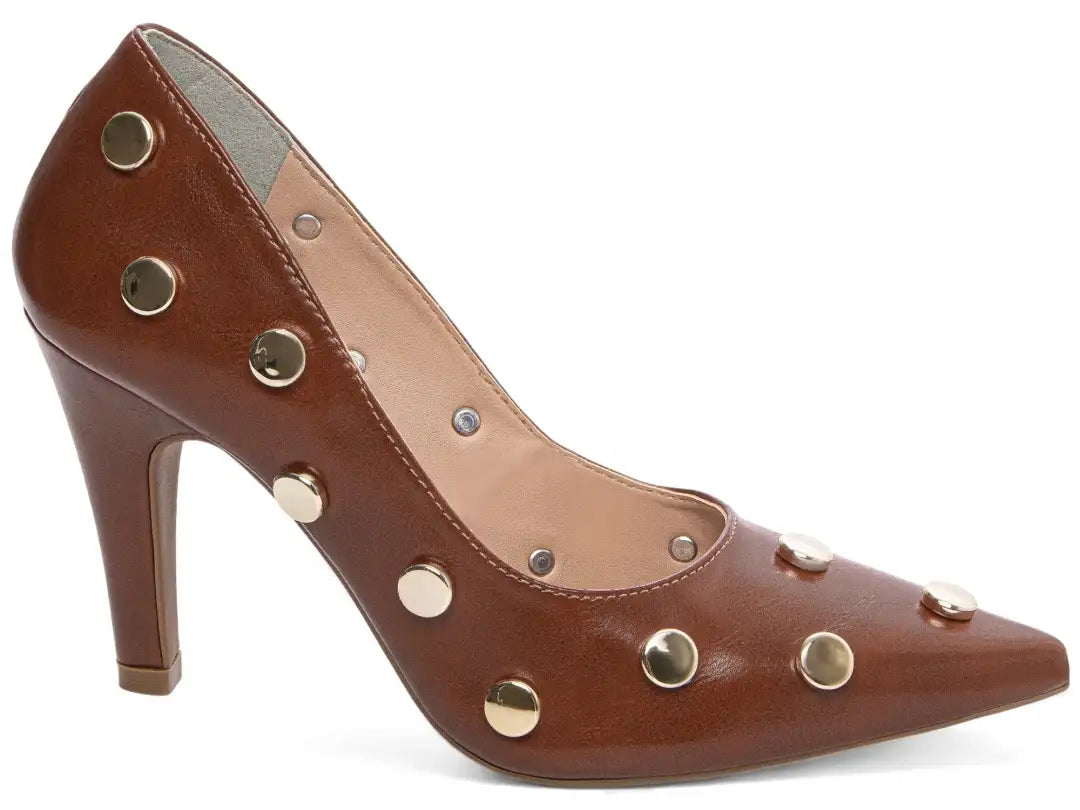 Scarpin Feminino Caramelo Elegante com Detalhes Dourados – Hyly Prime
