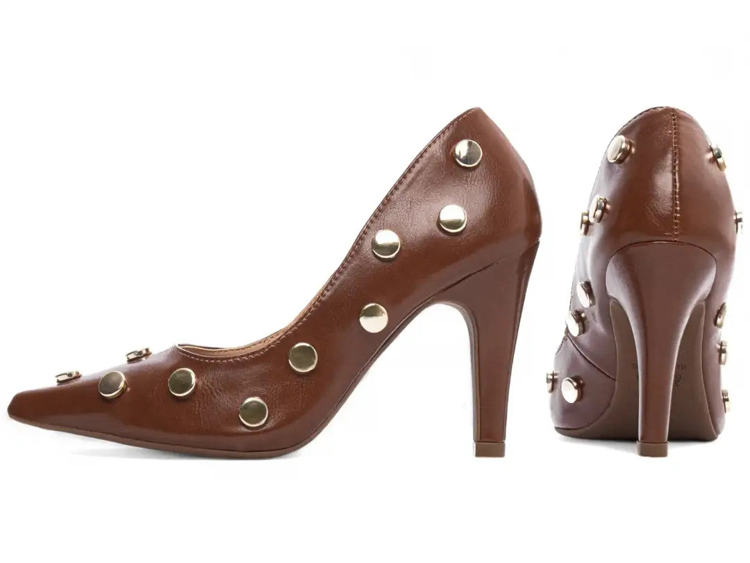Scarpin Feminino Caramelo Elegante com Detalhes Dourados – Hyly Prime