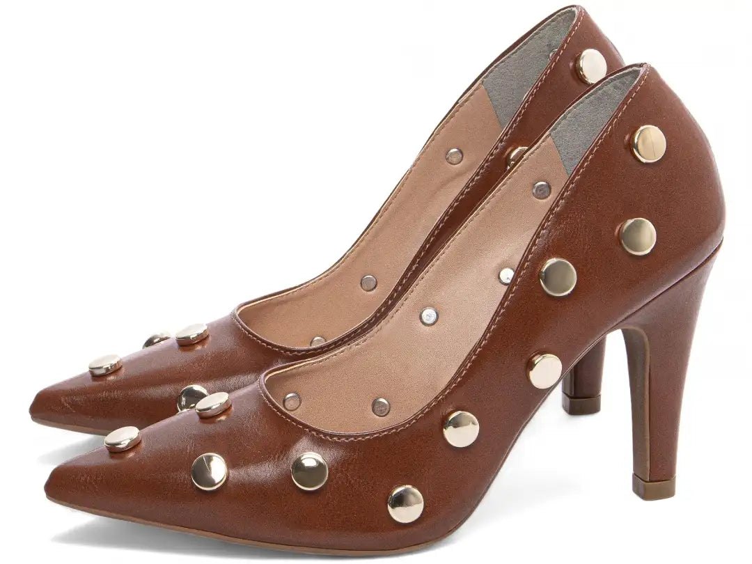 Scarpin Feminino Caramelo Elegante com Detalhes Dourados – Hyly Prime