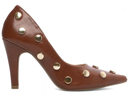 Scarpin Feminino Caramelo Elegante com Detalhes Dourados – Hyly Prime