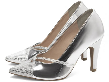 Sapato Scarpin Prata Metalizado Specchio e Croco |