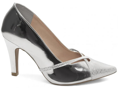 Sapato Scarpin Prata Metalizado Specchio e Croco |