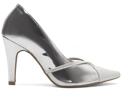 Sapato Scarpin Prata Metalizado Specchio e Croco |