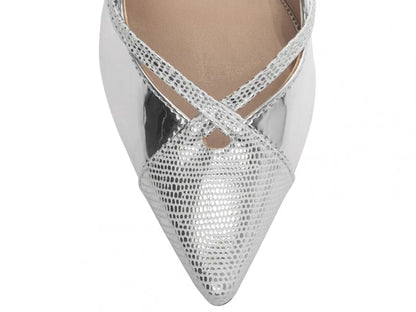 Sapato Scarpin Prata Metalizado Specchio e Croco |