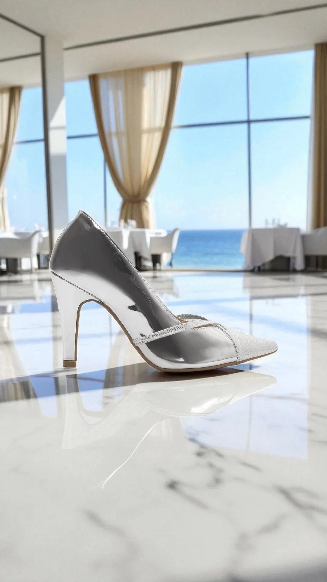 Sapato Scarpin Prata Metalizado Specchio e Croco |