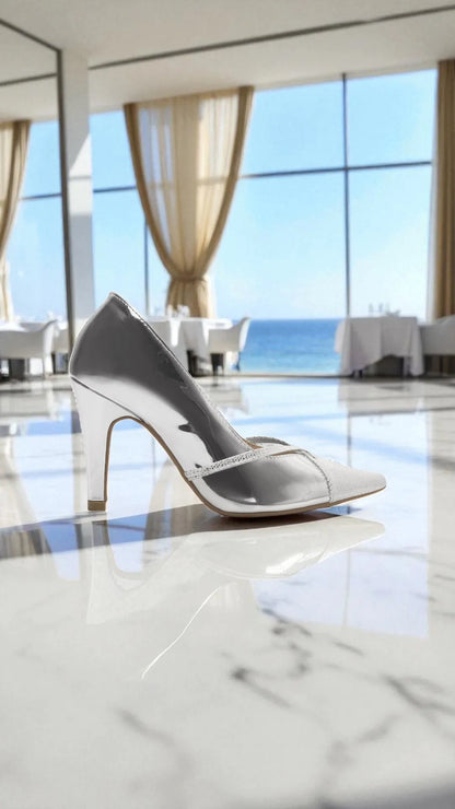 Sapato Scarpin Prata Metalizado Specchio e Croco |