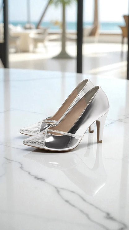 Sapato Scarpin Prata Metalizado Specchio e Croco |