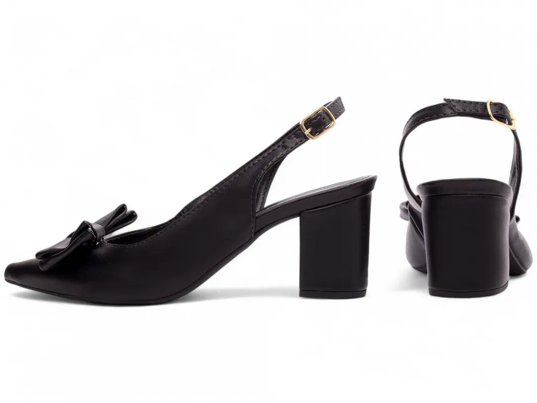 Scarpin Clássico Napa Preto Salto Grosso Confortável