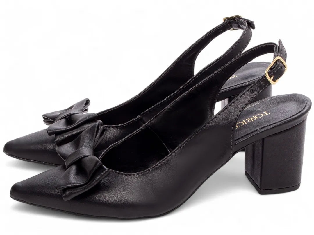 Scarpin Clássico Napa Preto Salto Grosso Confortável