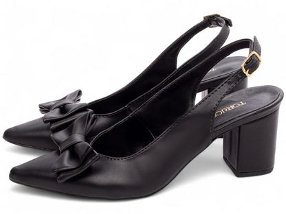 Scarpin Clássico Napa Preto Salto Grosso Confortável