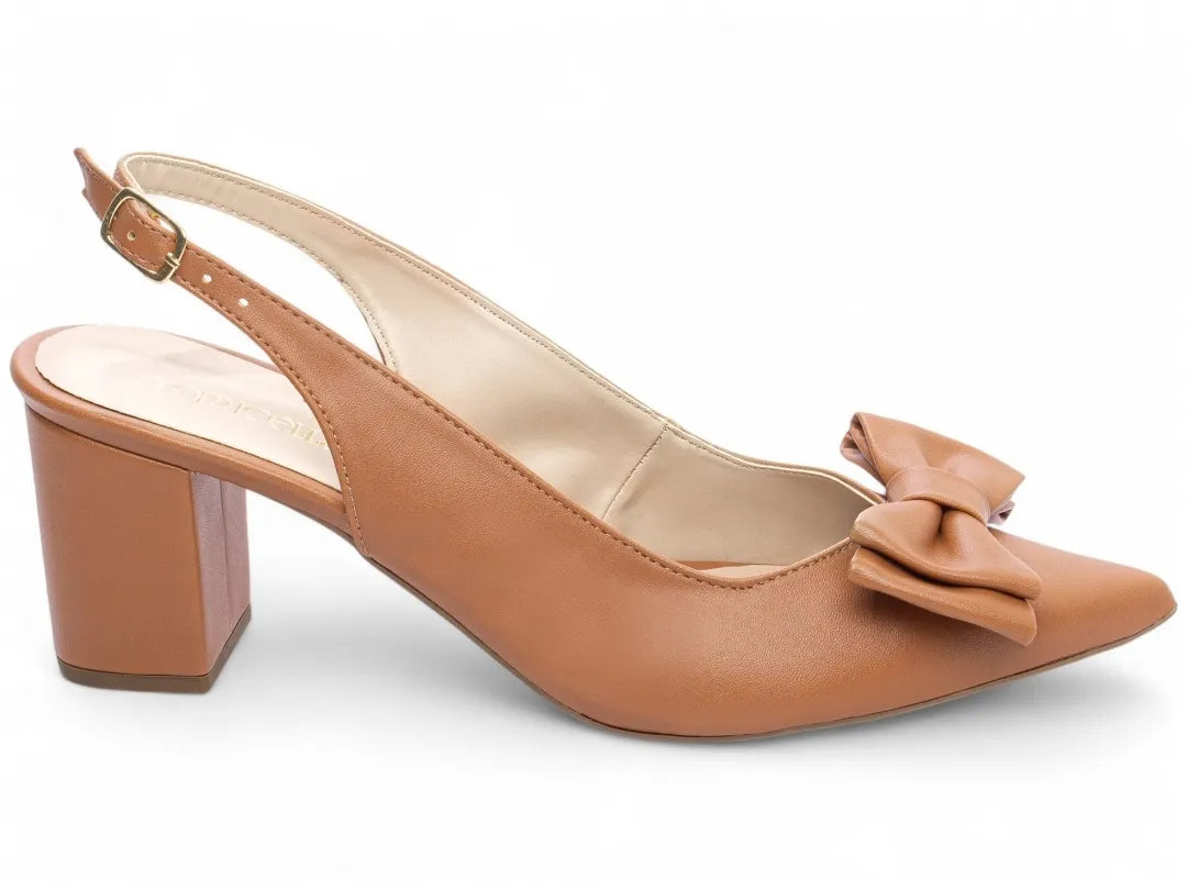 Scarpin Clássico Napa Caramelo Salto Grosso Confortável
