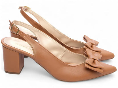 Scarpin Clássico Napa Caramelo Salto Grosso Confortável