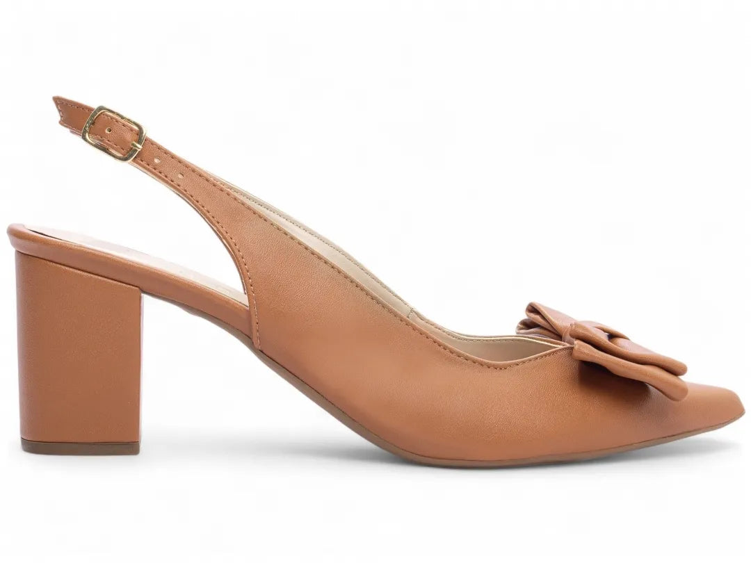 Scarpin Clássico Napa Caramelo Salto Grosso Confortável