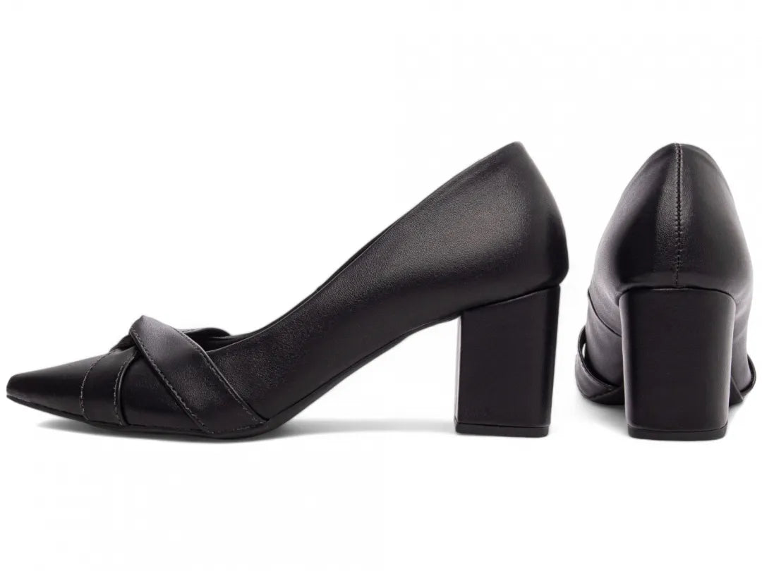 Scarpin Napa Preto Salto Grosso 6,5 cm com  Antiderrapante
