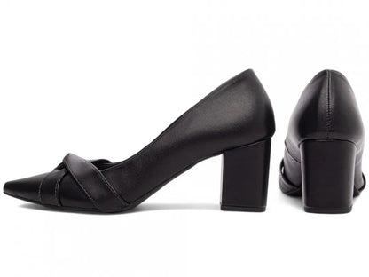 Scarpin Napa Preto Salto Grosso 6,5 cm com  Antiderrapante
