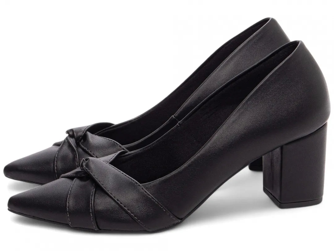 Scarpin Napa Preto Salto Grosso 6,5 cm com  Antiderrapante