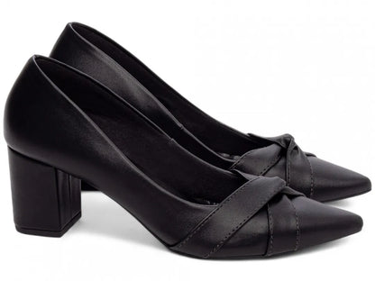 Scarpin Napa Preto Salto Grosso 6,5 cm com  Antiderrapante