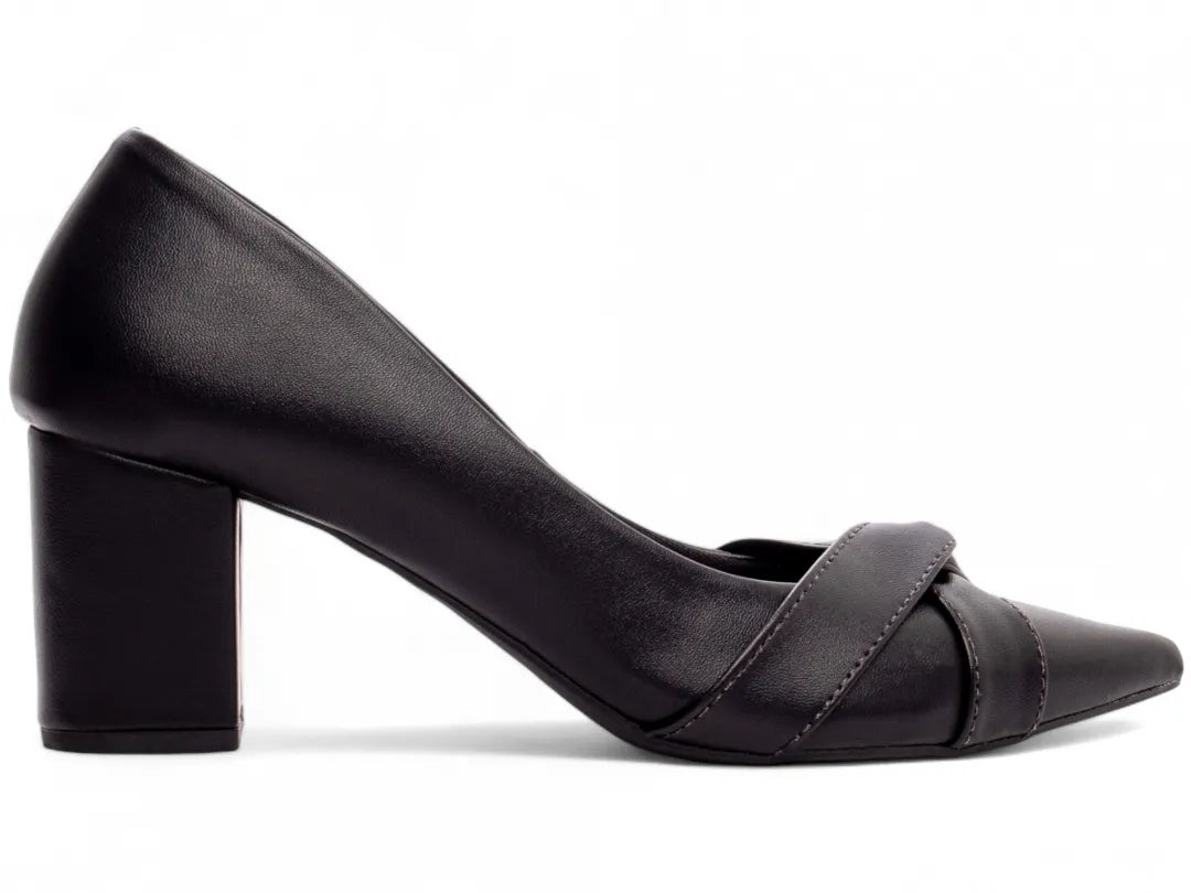 Scarpin Napa Preto Salto Grosso 6,5 cm com  Antiderrapante