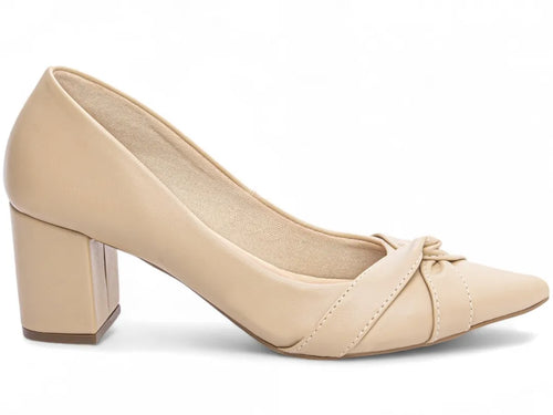 Sapato Scarpin Salto Grosso Bege com 6,5 cm Antiderrapante