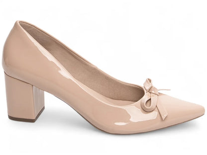 Sapato Scarpin Rosê com Laço e Salto Grosso 6,5 cm Antiderrapante