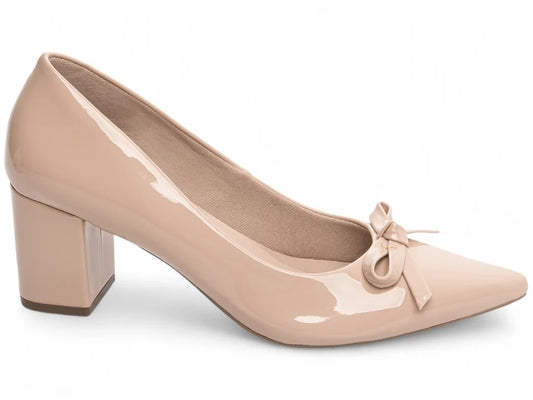 Sapato Scarpin Rosê com Laço e Salto Grosso 6,5 cm Antiderrapante