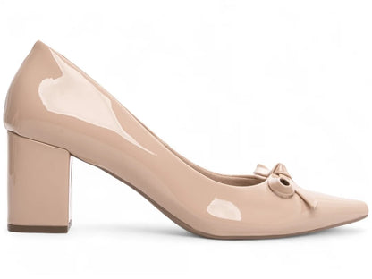 Sapato Scarpin Rosê com Laço e Salto Grosso 6,5 cm Antiderrapante