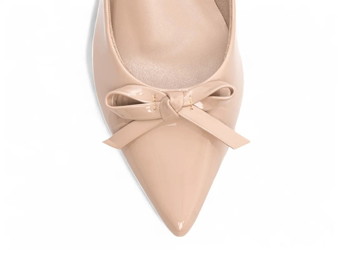 Sapato Scarpin Rosê com Laço e Salto Grosso 6,5 cm Antiderrapante