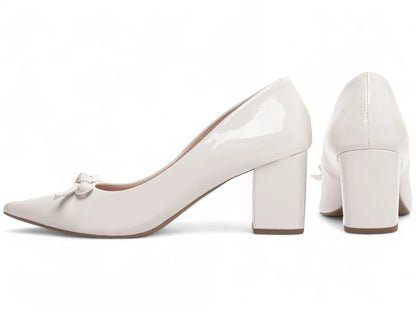 Scarpin Feminino Verniz Off White Salto Grosso 6,5 cm