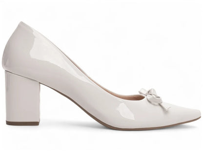 Scarpin Feminino Verniz Off White Salto Grosso 6,5 cm