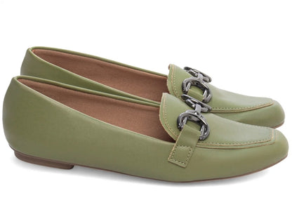 Sapatilha Mocassim Feminina Napa Verde Antiderrapante
