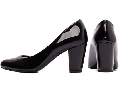 Scarpin Feminino Bico Redondo Verniz Preto Salto 7,5 cm