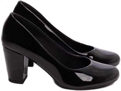 Scarpin Feminino Bico Redondo Verniz Preto Salto 7,5 cm