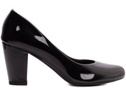 Scarpin Feminino Bico Redondo Verniz Preto Salto 7,5 cm