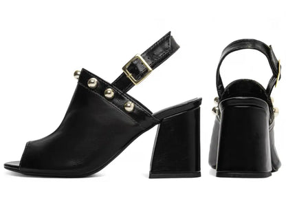 Sandália Feminina Elegante Napa Preto Salto Médio