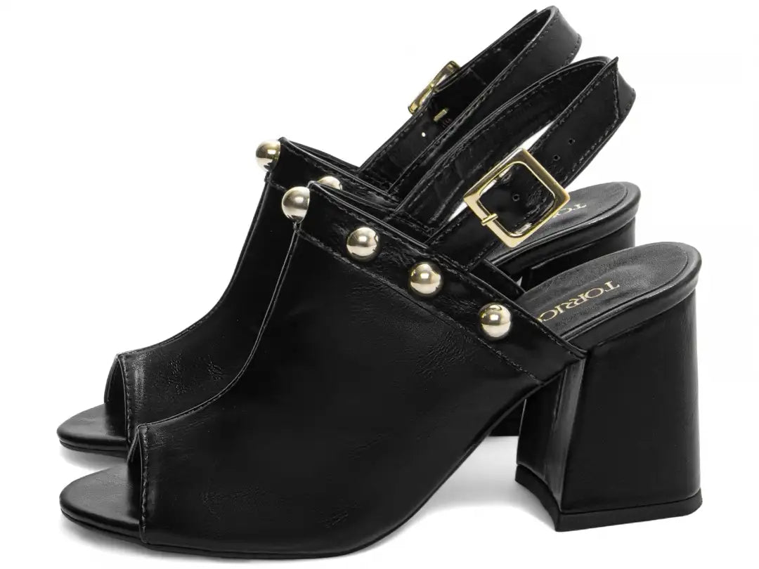 Sandália Feminina Elegante Napa Preto Salto Médio