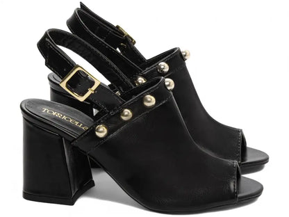 Sandália Feminina Elegante Napa Preto Salto Médio