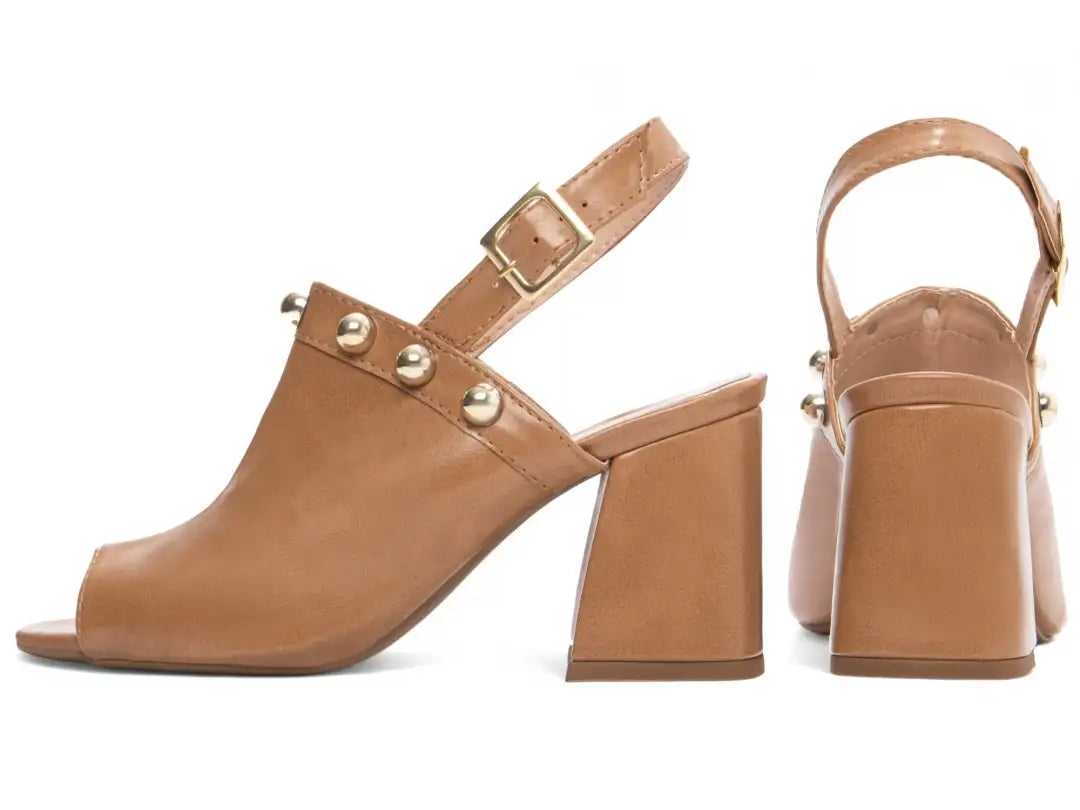Sandália Feminina Elegante Napa Caramelo Salto Médio