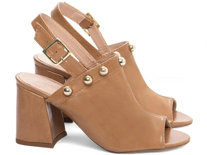 Sandália Feminina Elegante Napa Caramelo Salto Médio