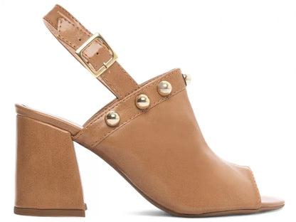 Sandália Feminina Elegante Napa Caramelo Salto Médio