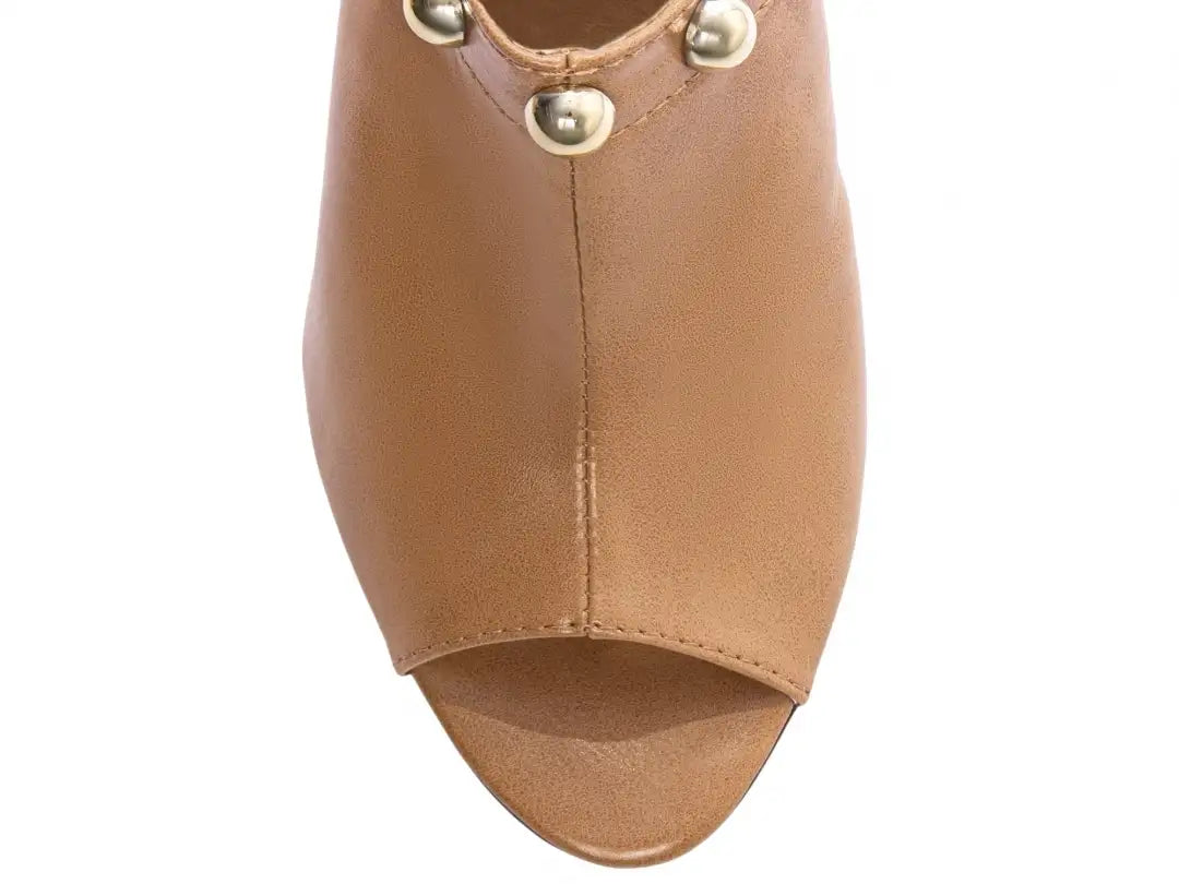 Sandália Feminina Elegante Napa Caramelo Salto Médio