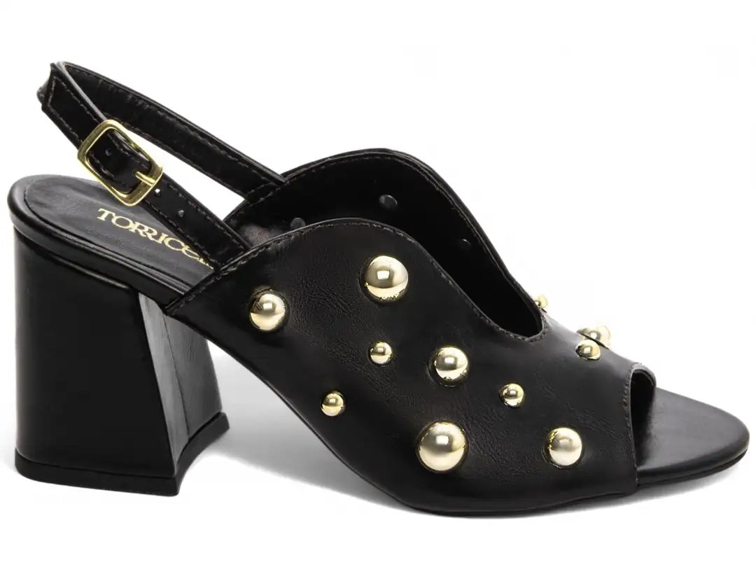 Sandália Feminina Elegante Napa Preto Salto Médio