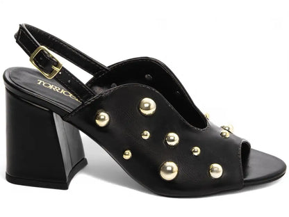 Sandália Feminina Elegante Napa Preto Salto Médio