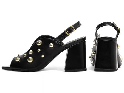 Sandália Feminina Elegante Napa Preto Salto Médio