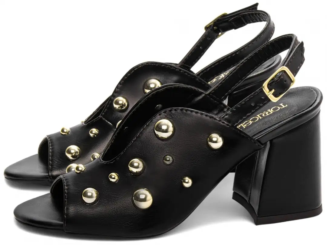 Sandália Feminina Elegante Napa Preto Salto Médio