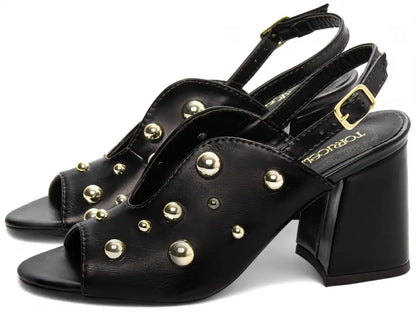 Sandália Feminina Elegante Napa Preto Salto Médio