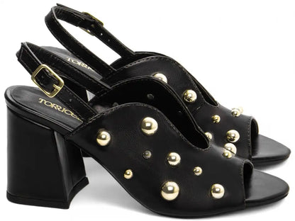 Sandália Feminina Elegante Napa Preto Salto Médio