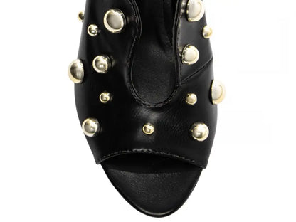 Sandália Feminina Elegante Napa Preto Salto Médio