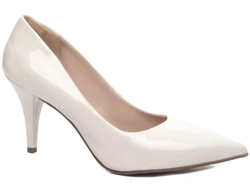 Sapato Scarpin Feminino Verniz Off White Salto Fino 8,5 cm